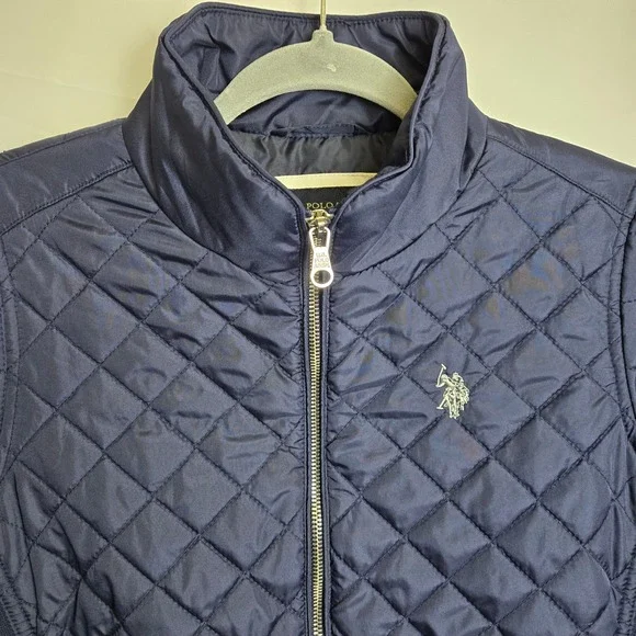 U.S. Polo Assn. Quilted Side Knit Moto Jacket, Evening Blue, Women's Size Medium - Picture 2 of 9